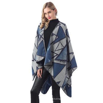 Weibliche Damen Damen Dreieck Muster Weicher Winter Herbst Offene Front Poncho Schal Wrap Cape Strickjacke Mantel